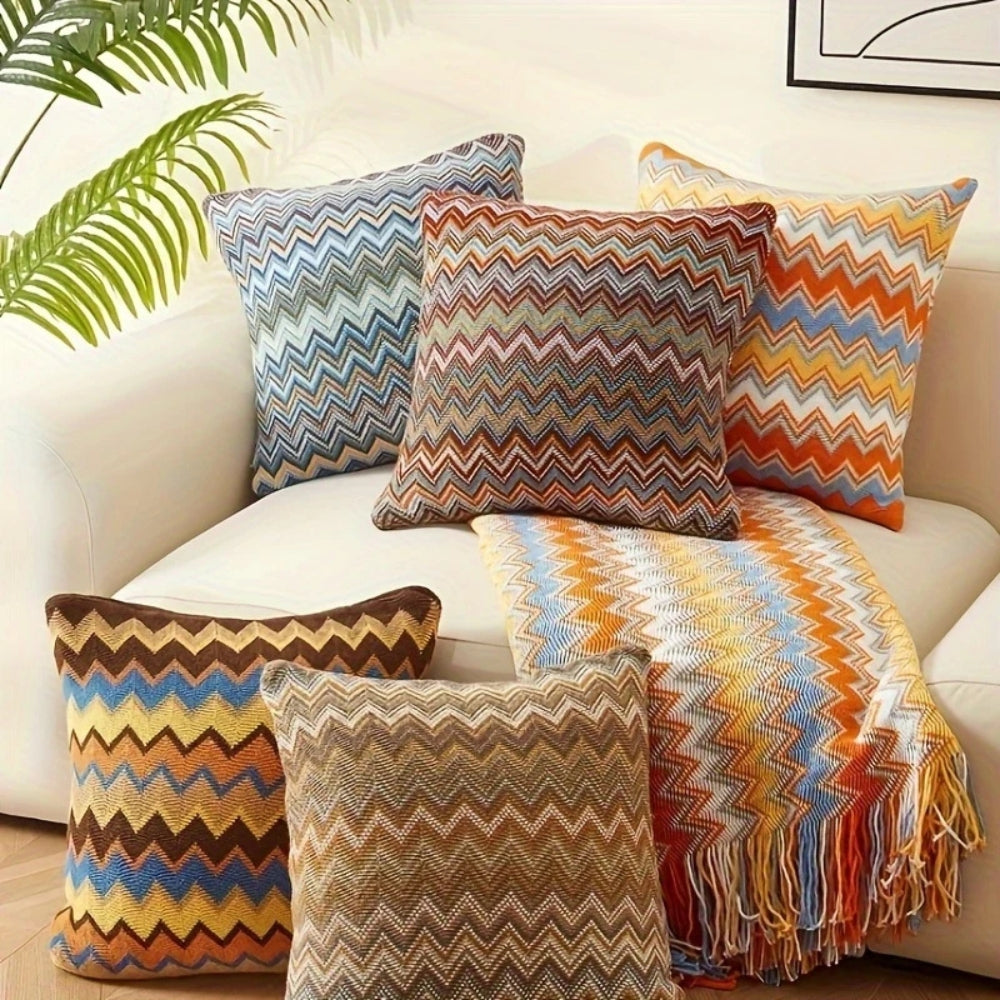 Zigzag-strikket boho-pyntepudebetræk